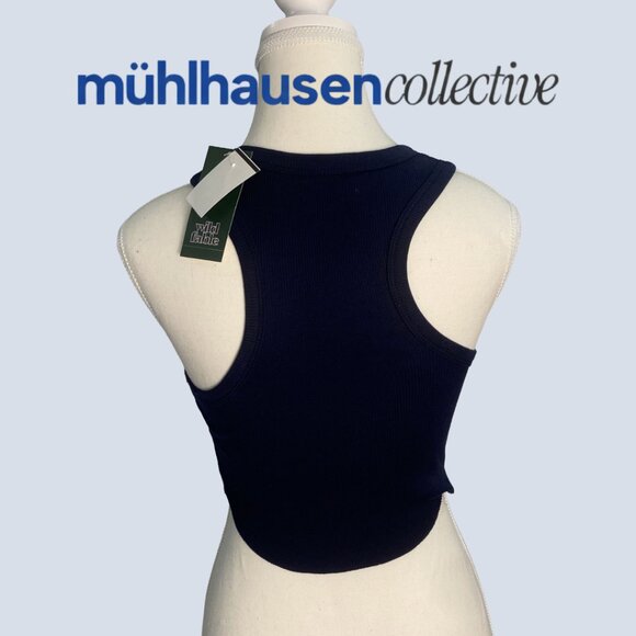 NWT Ribbed Navy Crop Tank Top Racerback - Picture 4 of 4